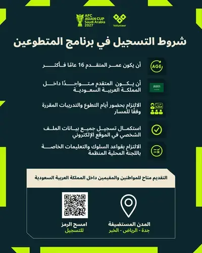 اللجنة المحلية المنظمة تعلن شروط التسجيل في برنامج متطوعي كأس آسيا السعودية 2027